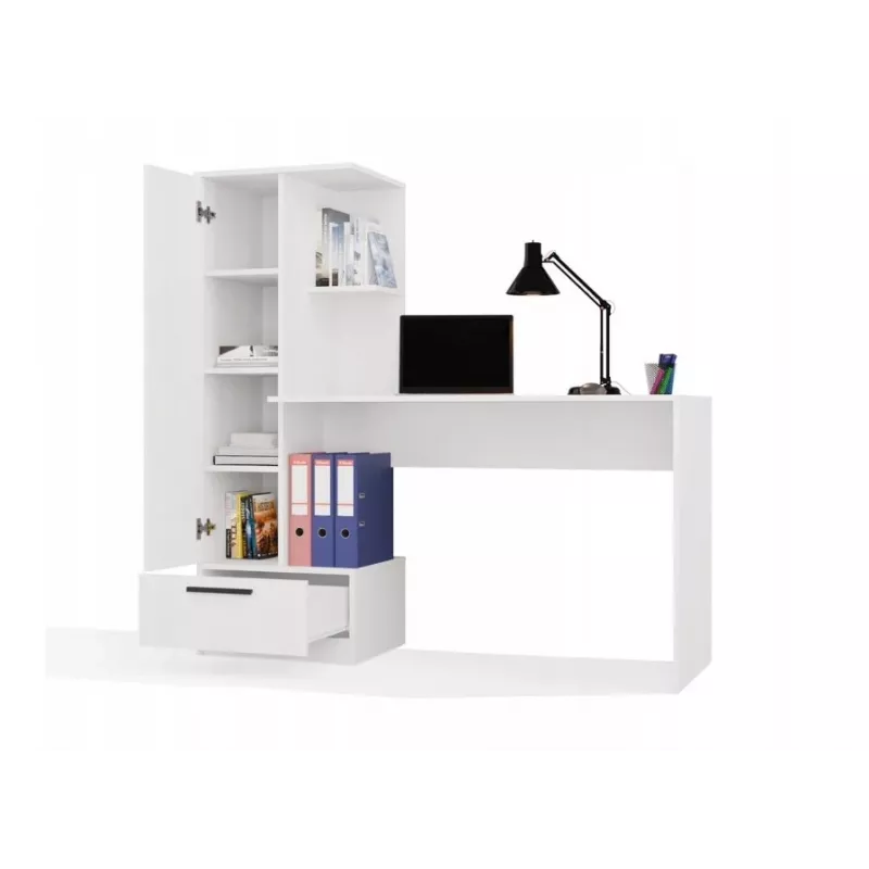 Cosmo Desk + Bookcase Set, White