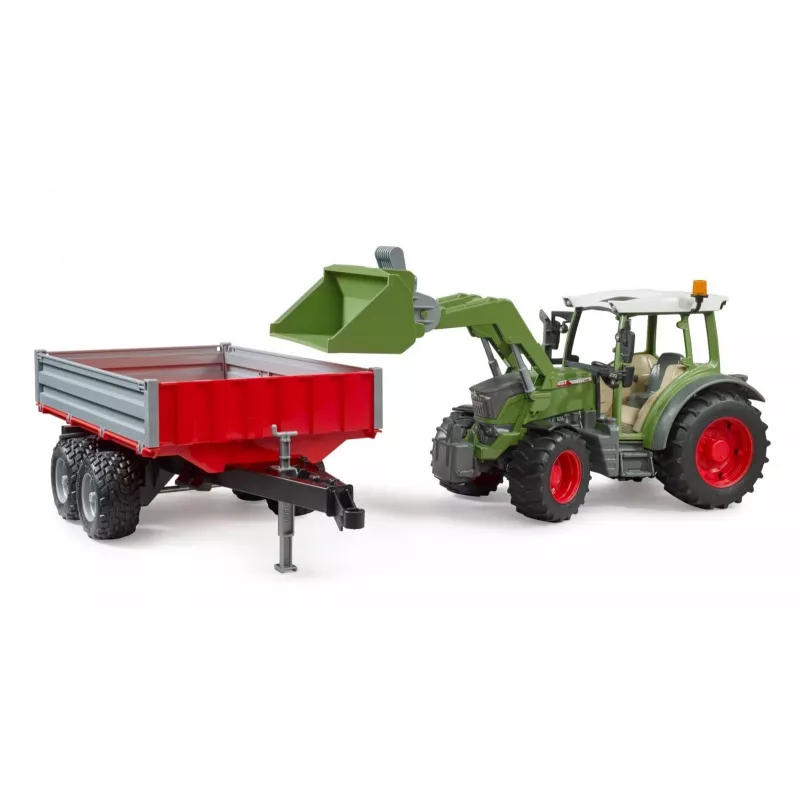 Toy tractor BRUDER Fendt Vario 211 with front loader and side trailer