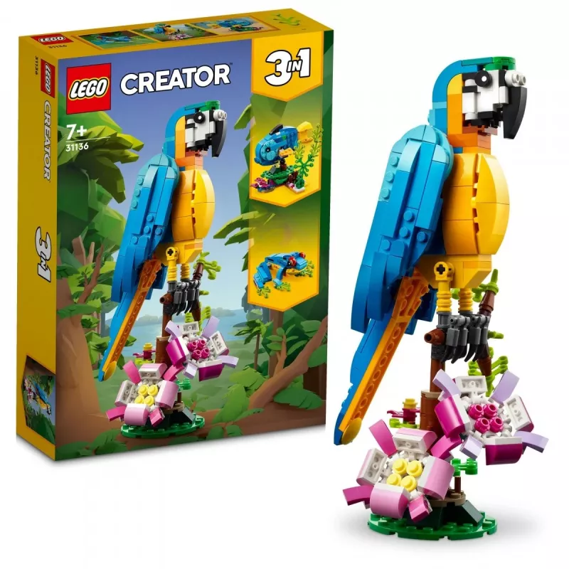 LEGO building set Exotic Parrot 31136 — Creator display model, 253 pieces, 220×120×110 mm