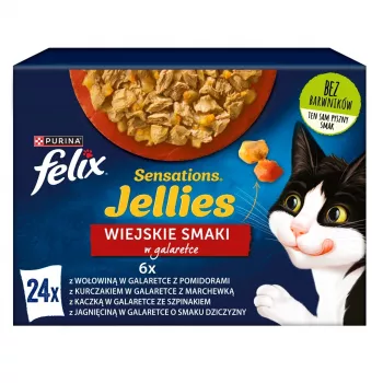 Wet cat food Felix Sensations Country Flavors in Jelly multipack 24×85 g — wet food, 24 pouches, 85 g each, moisture 82%