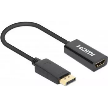 Manhattan DisplayPort 1.2 to HDMI Active Adapter, 4K@60Hz, 15cm, Male to Female, DP With Latch, Black, Not Bi-Directional, Three Year Warranty, Equivalent to DP2HD4K60S