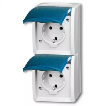 BUSCH JAEGER BJ 20-02EW-53 Socket Outlet m.Hinged Cover Vertical 2f ocean IP44 Grey/Blue