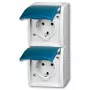 BUSCH JAEGER BJ 20-02EW-53 Socket Outlet m.Hinged Cover Vertical 2f ocean IP44 Grey/Blue
