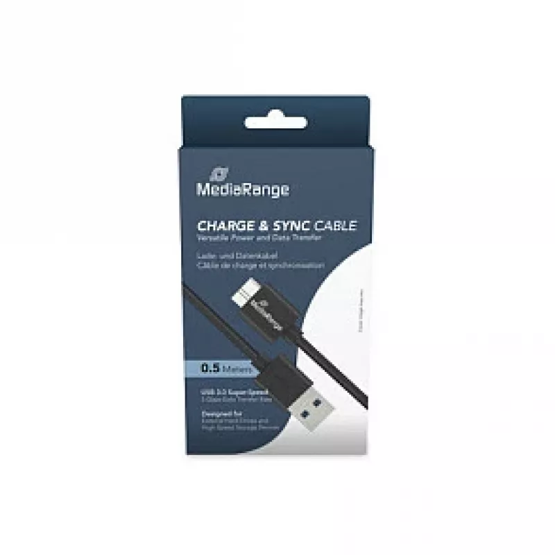 USB-A to Micro-B USB 3.0 Charge and Sync Cable MediaRange MRCS239 — 50 cm, 5 Gbps, 5W, Black