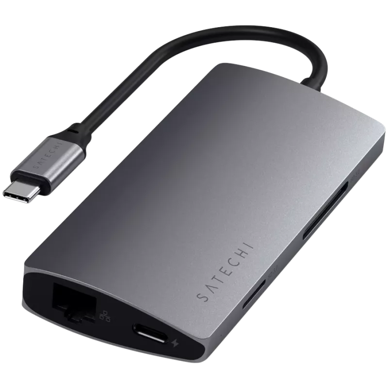 Satechi Aluminium Adapter V2 USB-C (USB-C, 3x USB-A, 4K HDMI, czytnik kart micro/SD, Ethernet) (starlight grey)