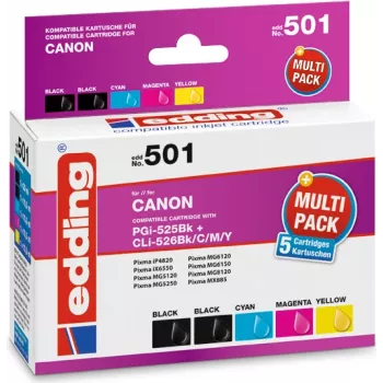 edding printer cartridges EDD-501 2x black, cyan, magenta, yellow compatible with Canon PGI-525 BK,