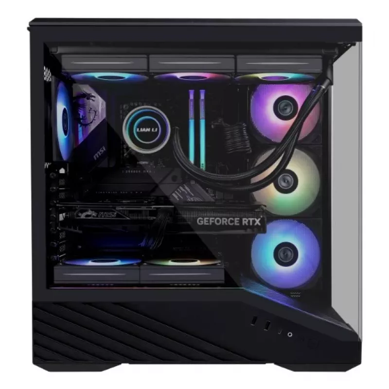 PC Case Lian Li Vector V100 Midi Tower — Black with Transparent Panel, supports 3×120mm side + 1×120mm rear fans, 3.5 inch HDD, 2.5 inch SSD, 235.5×446×484.6 mm