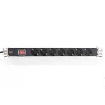 DIGITUS DN-95402 7-Way Aluminum PDU Power Strip with Switch, 2m Cable, 19 inch 1U Rackmount, 16A/4000W