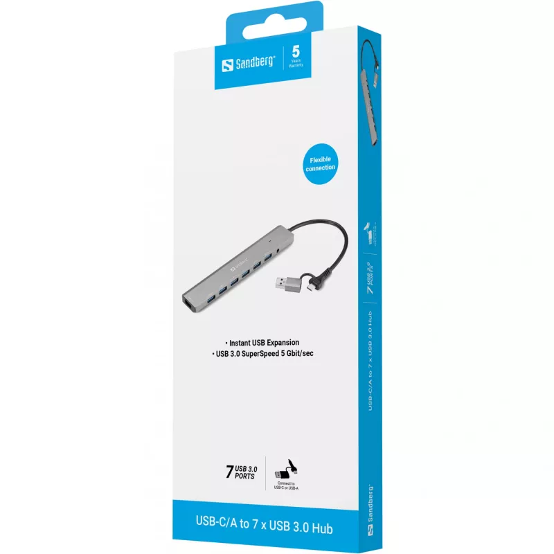 USB hub SANDBERG 136-66 — 7x USB 3.0 ports, external powered