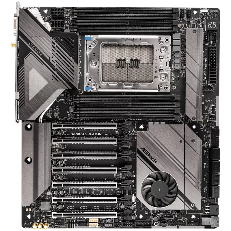 Motherboard ASRock WRX80 CREATOR R2.0 — AMD WRX80, Socket sWRX8, E-ATX, 8× DIMM DDR4, 2 TB max, Wi‑Fi 6E, 10Gb LAN, 7.1 audio