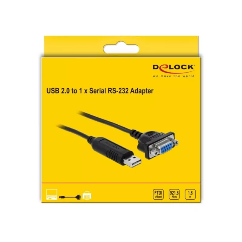 Serial Cable DeLOCK 66281 Black 1.8 m RS-232 USB Type-A