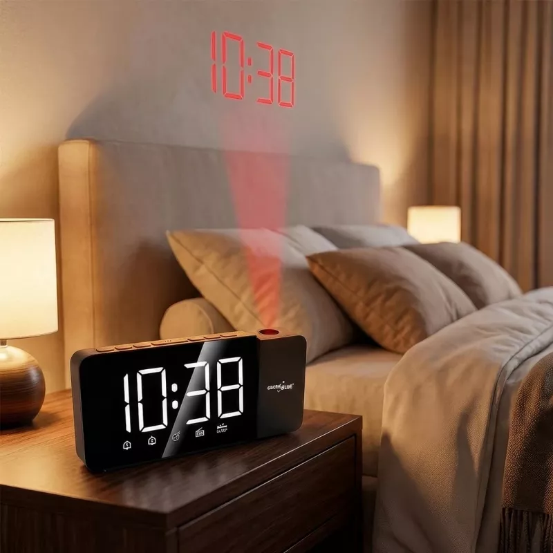 Digital LED clock radio GreenBlue GB172 with FM tuner, projector, thermometer, USB 5V & CR2032 power