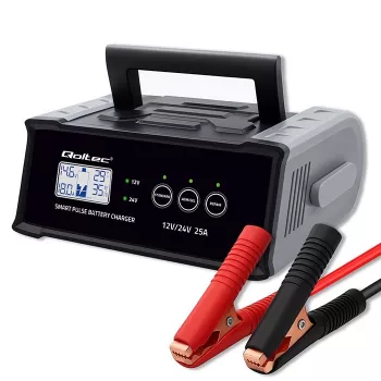 Battery charger QOLTEC 52514 — 12V/24V, 25A, for AGM/GEL/SLA batteries with LCD display