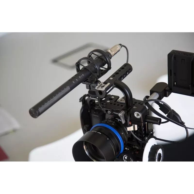 Directional digital camera microphone RØDE NTG-4+ — supercardioid, 20–20000 Hz, -32 dB, 200 Ω, mini XLR, battery-powered, 22×278 mm, 176 g, black