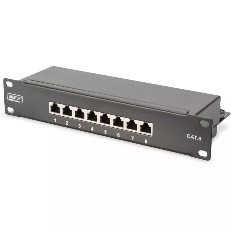 DIGITUS 10 inch Wall-Mounted Network Set 12U, 312 x 300 mm (W x D), Grey RAL 7035, with 8-Port Gigabit Switch, CAT6 Patch Panel, Shelf, Power Strip, and Accessories