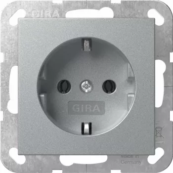 Gira SCHUKO Socket System 55 F Alu model 418826 — flush-mounted protective earthing outlet, System 55 frame compatible