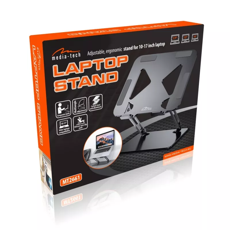 Laptop stand MEDIA-TECH MT2661 — adjustable height, foldable aluminium design for up to 17 inch notebooks