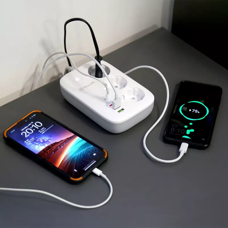 Power strip Tellur TLL331521 Smart WiFi power strip with 3 outlets, PD 30W, QC 18W