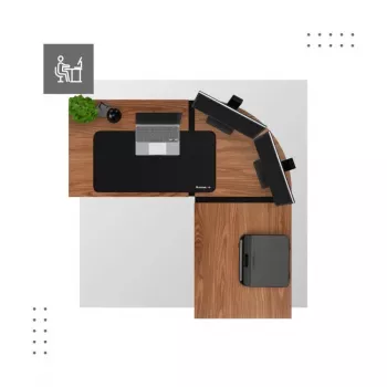 Wooden corner desk mark adler Leader 5.5 WN — particle board top, steel frame, 1470×1120×740 mm