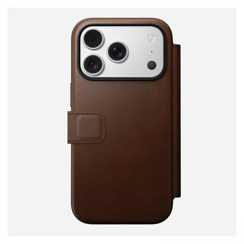 Leather folio phone cover Nomad Modern Leather Folio for iPhone 17 Pro — brown, fits 6.3 inch (16 cm), 4 card pockets