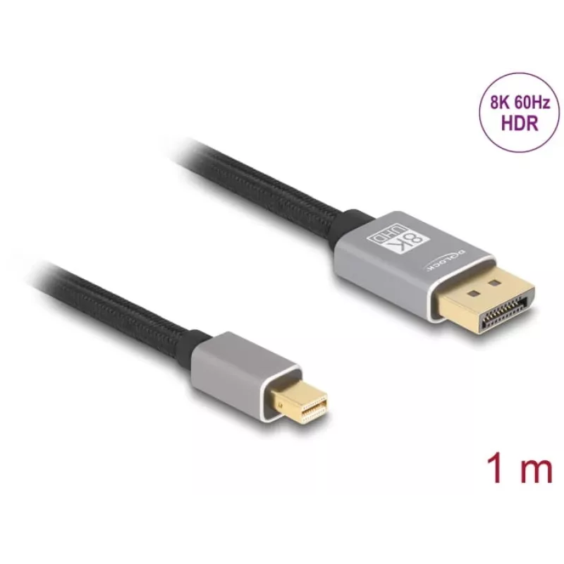 DeLOCK Mini DisplayPort to DisplayPort cable 8K 60 Hz 1 m grey metal without latch