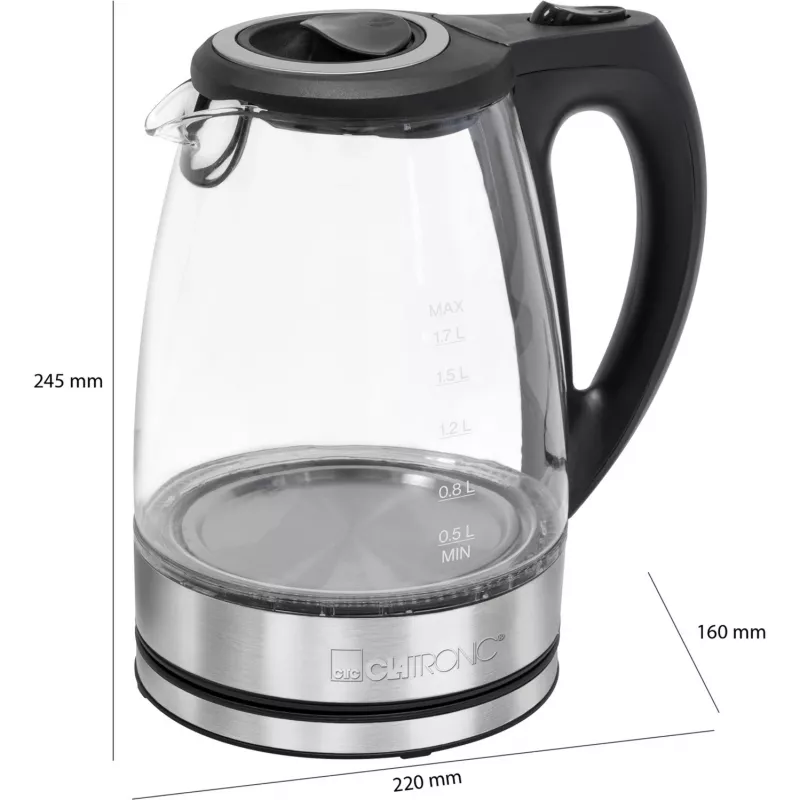 Electric kettle CLATRONIC WKS 3744 G — 1.7 L, 2200 W, stainless steel/plastic, water level indicator