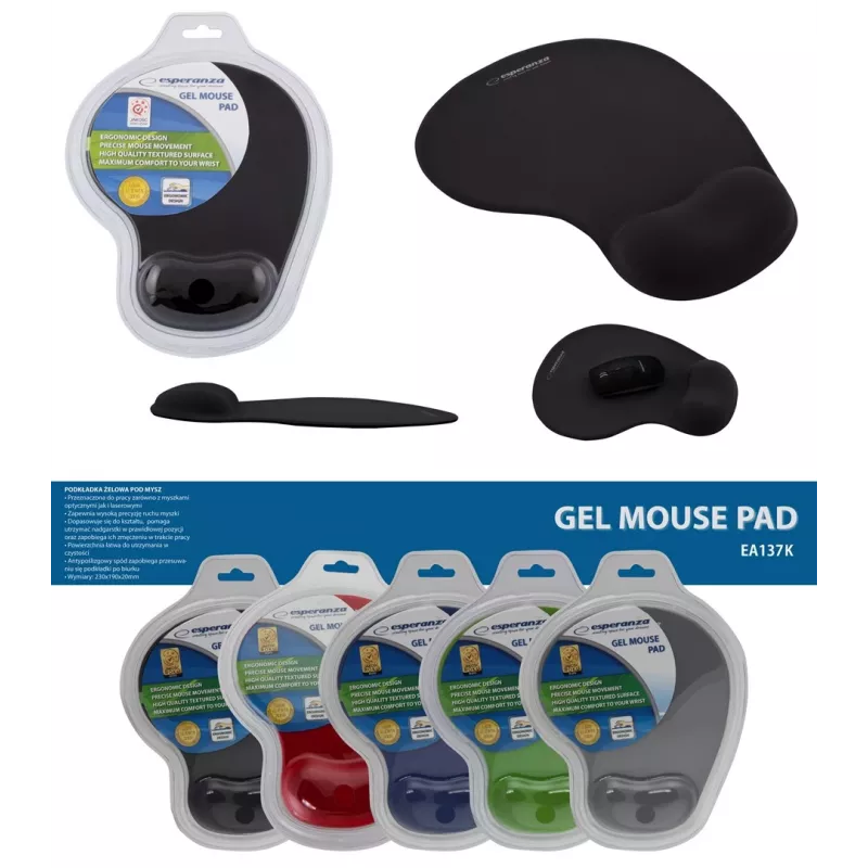 Mouse pad ESPERANZA EA137K with gel wrist rest, black, non-slip base, universal use