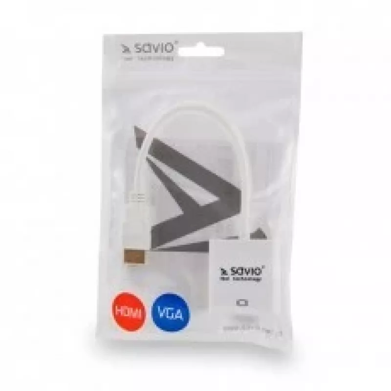 HDMI male to VGA female adapter SAVIO CL-201, HDMI A to VGA D-Sub, white, 0.1 m, up to 1920x1200