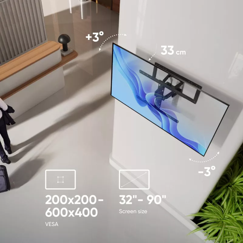 TV floor stand ONKRON SM6-B for 32 inch–90 inch screens, 50 kg capacity, VESA 200x200–600x400, tilt -10–5°, swivel 40°