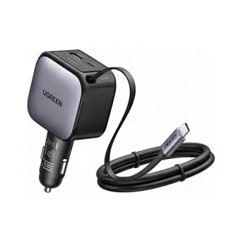 Car charger UGREEN Nexode EC603 90W 3-in-1 with 1x USB-C, 1x USB-A and 70 cm retractable USB-C cable, QC 3.0 PD 3.0