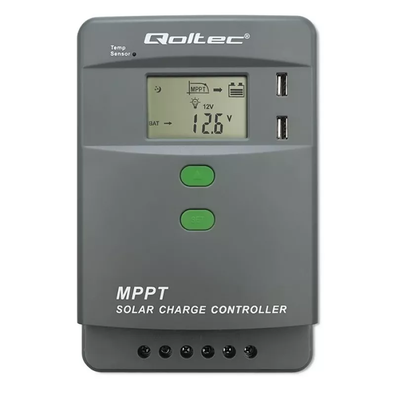 MPPT Solar Charge Controller QOLTEC 53662 with Temperature Sensor