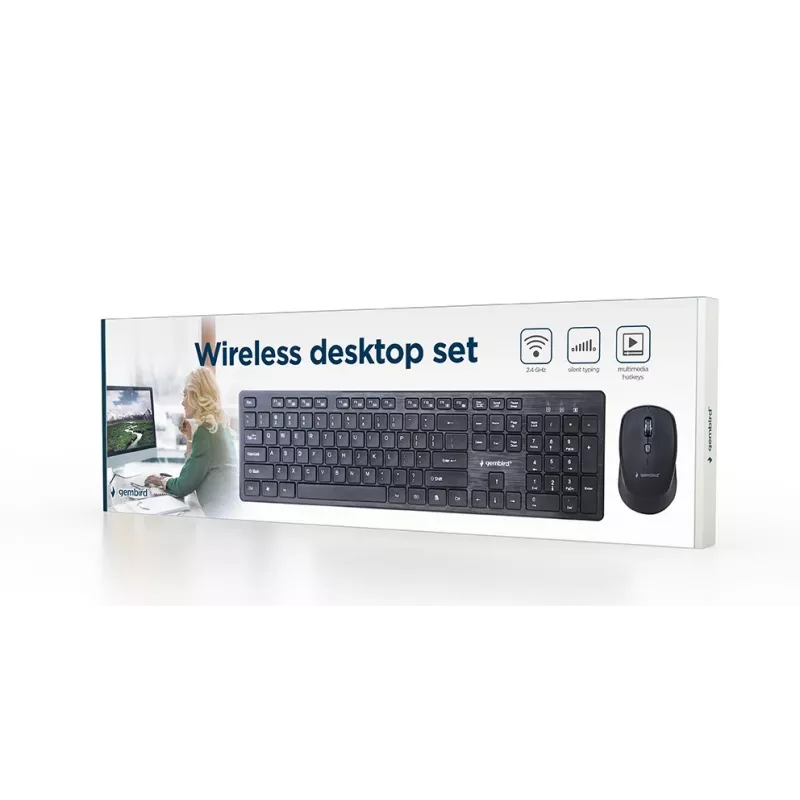 Gembird KBS-WCH-04 Wireless desktop set (keyboard + mouse), black, US-layout