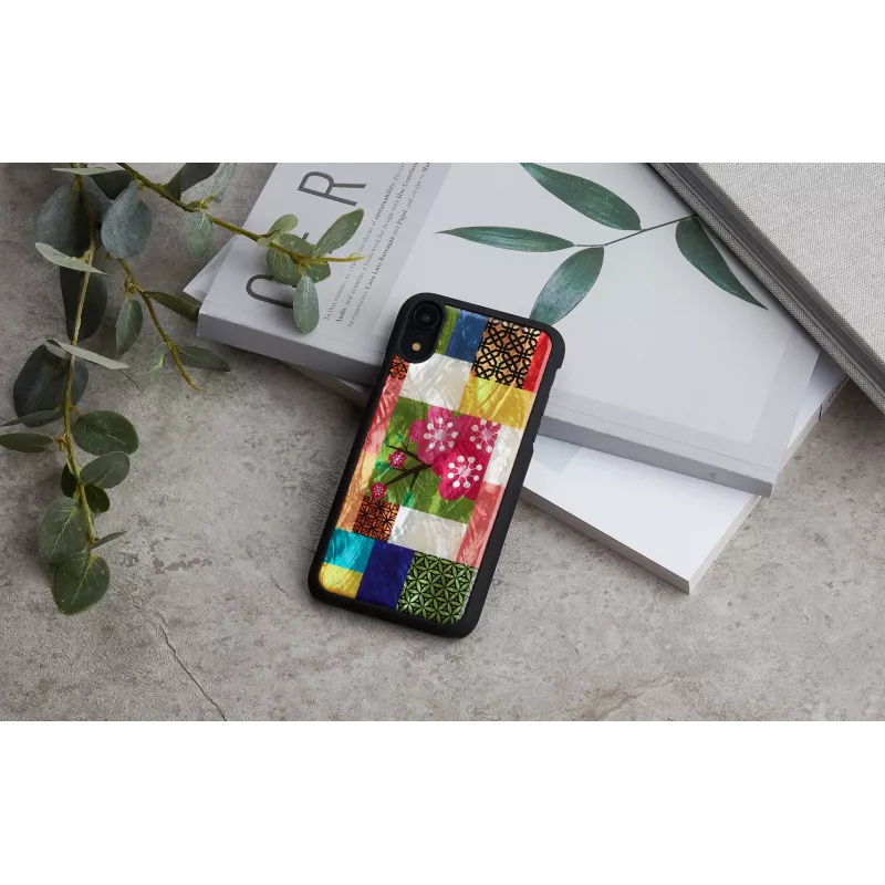 Phone case iKins for iPhone XR — cherry blossom pattern, black