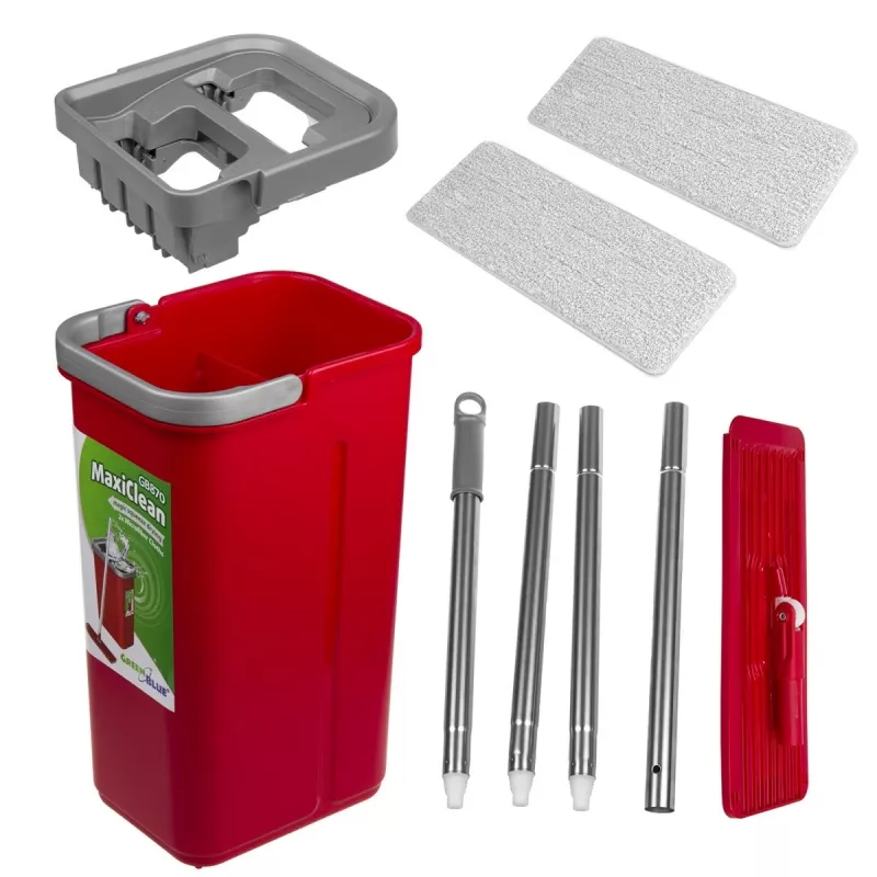 GB870 MaxiClean Flat Mop Set with 2 in 1 Cleaning Bucket 5.7L Mop Set Floor Wiper Mop Cleaning System Cleaner 360 Rotating Mop Head