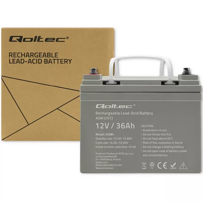 Sealed AGM UPS Battery QOLTEC 53084 12V 36Ah LongLife