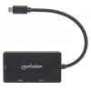 Manhattan USB-C Dock/Hub, Ports (x3): DVI-I, HDMI and VGA Ports, Note: Only One Port can be used at a time, External Power Supply Not Needed, Universal for all devices, Cable 10cm, Black, Three Year Warranty