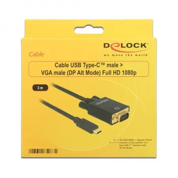Video cable adapter DeLOCK 85263 USB Type-C to VGA 3m Black