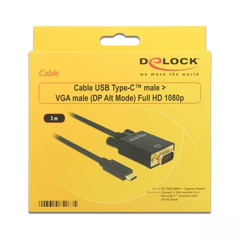 Video cable adapter DeLOCK 85263 USB Type-C to VGA 3m Black