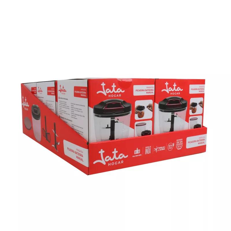 Manual food chopper Jata HMAQ4506 capacity 0.9 L stainless steel blades 140 mm height 12.5 cm diameter Black Red Transparent