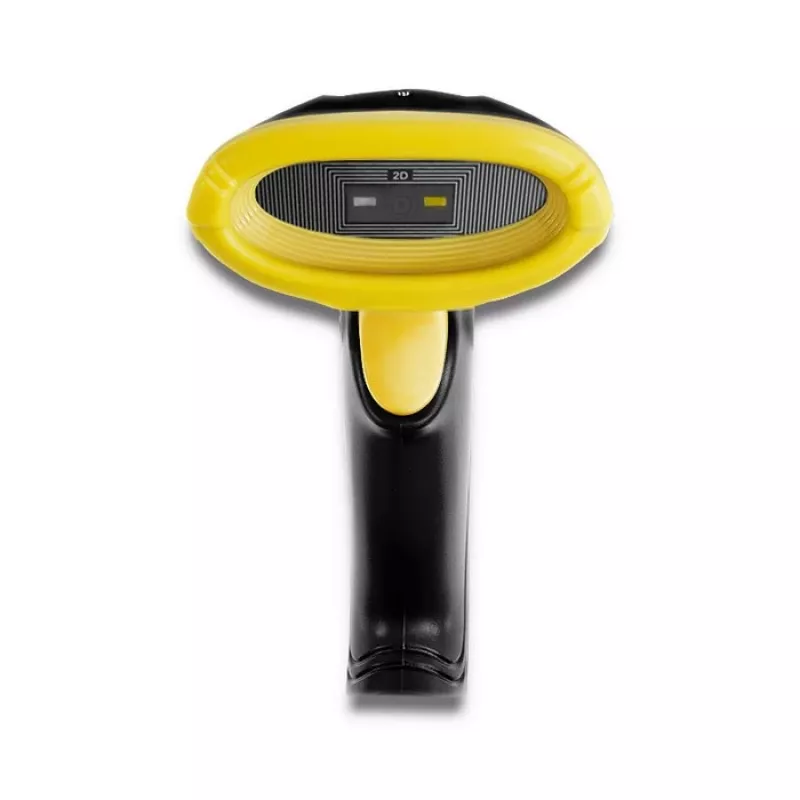 Handheld barcode reader QOLTEC 50867 — 1D/2D laser scanner, USB wired, 600 mm range, yellow/black