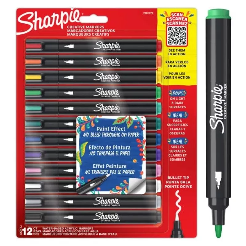 Acrylic Paint Pens Sharpie Creative Marker 12 pcs Bullet Tip Black