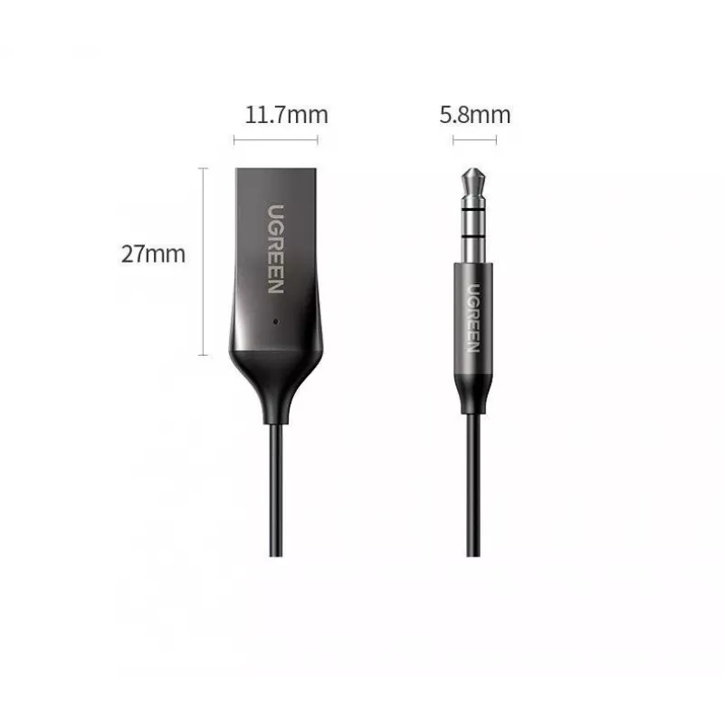 Audio receiver UGREEN CM309 Bluetooth 5.0 USB with 3.5 mm AUX jack, black, 20–20000 Hz