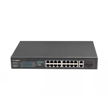 Unmanaged switch LANBERG RSFE-16P-2C-250 — 18-port Gigabit, 16x PoE+ (30W), 2x SFP, 250W, 1U, metal, rack-mount