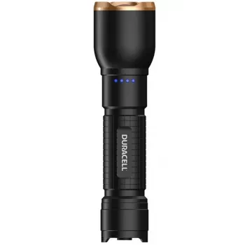 Flashlight Duracell DF2500R — black, handheld rechargeable torch