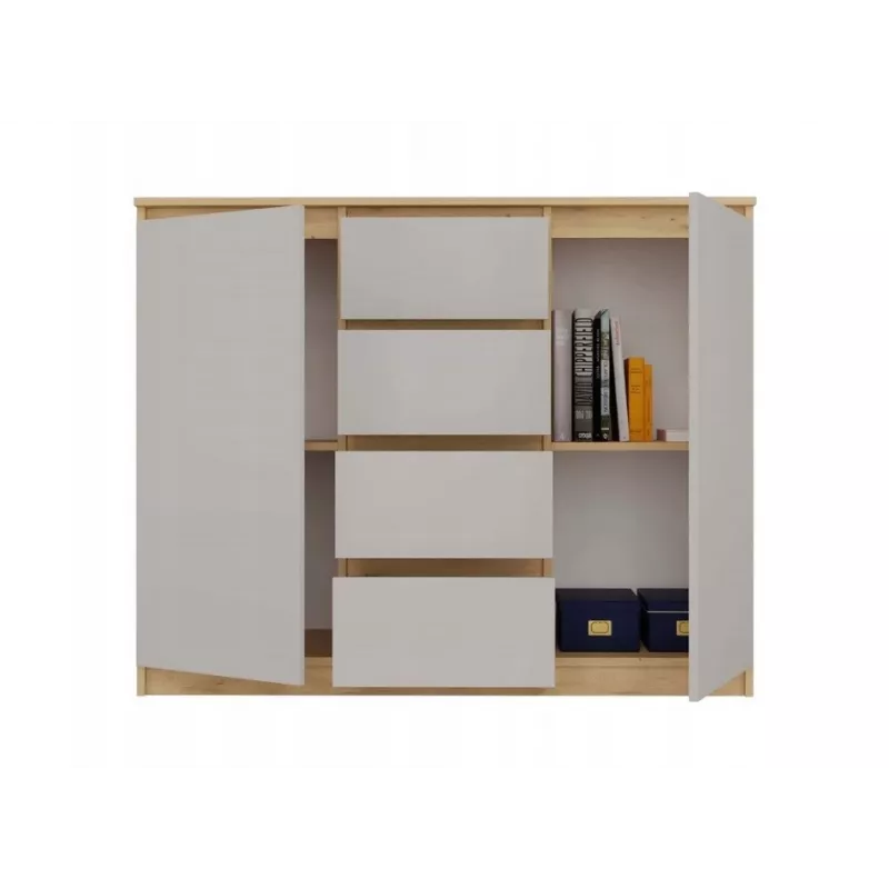 CHEST OF DRAWERS WITH 2 DOORS AND 4 DRAWERS, ARTISAN OAK/CASHMERE COLOUR