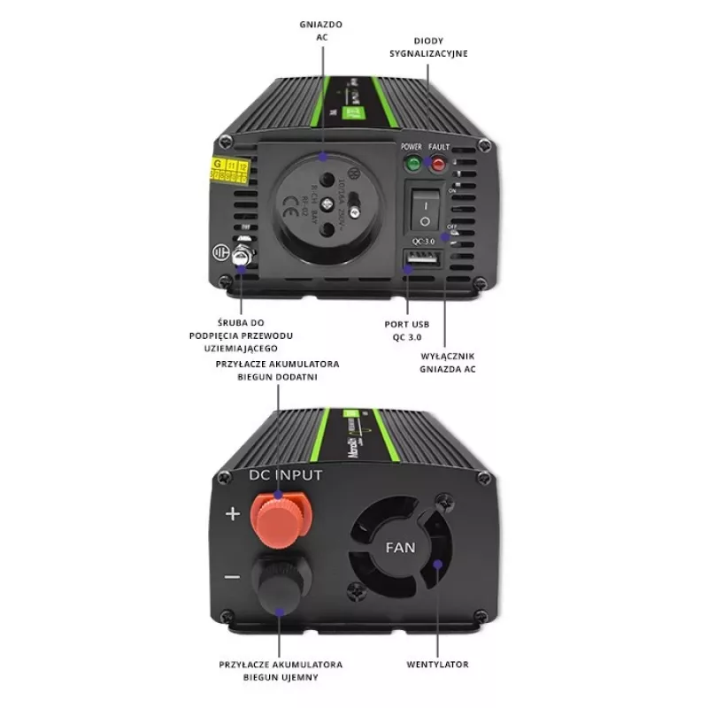 Car inverter Qoltec Monolith 1200 W Black 12 V