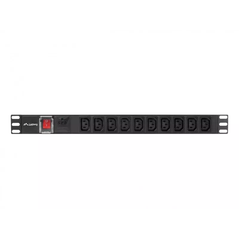 Power distribution unit LANBERG PDU-10I-0200-IEC-BK — 10× C13 outlets, 2 m cable, 10 A, 2500 W, black