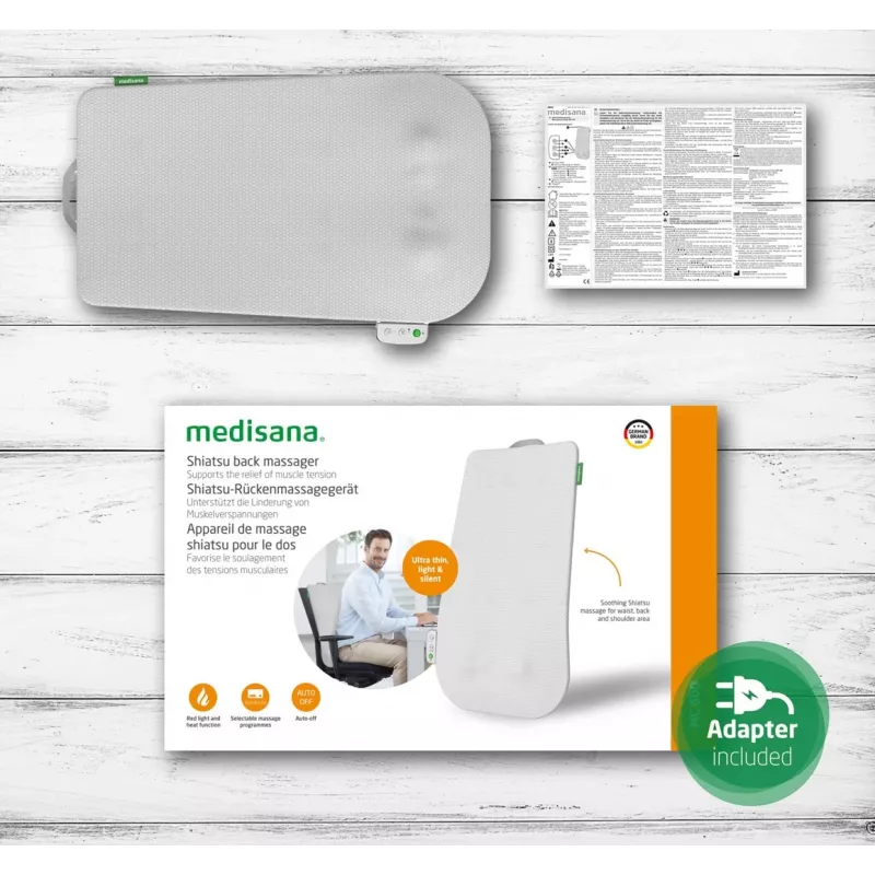 Medisana MC 600 Back Massager Shiatsu with Heat, 24W, 4 Heads, 15 min Auto Shut-off, 12V Input