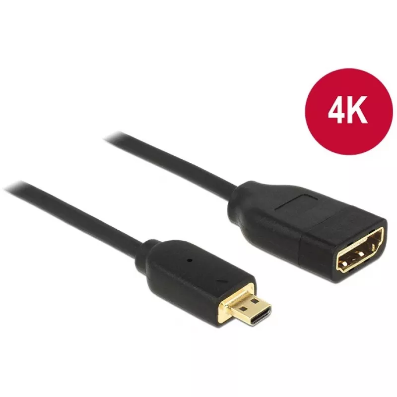 DELOCK Cable HDMI Micro D Plug > HDMI A Socket High Speed with Ethernet 3D 4K 20cm Premium Slim