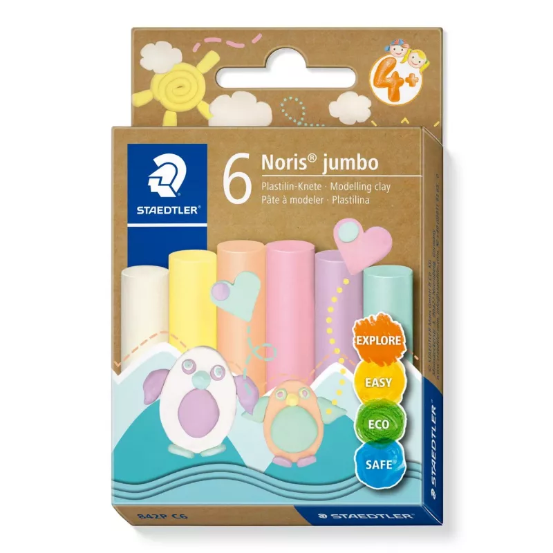 Modeling clay Staedtler Noris Jumbo Pastel 842P C6 — soft, easy to shape, assorted pastel colors